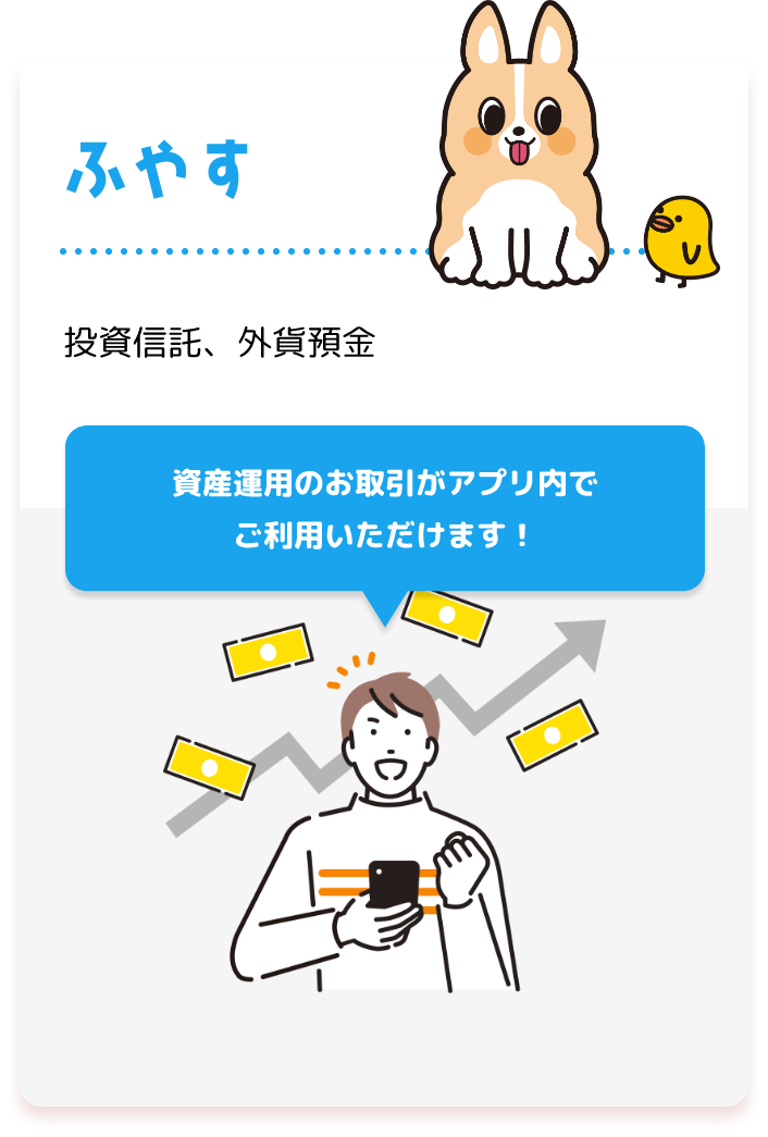 ふやす 投資信託、外貨預金 資産運用のお取引がアプリ内で ご利用いただけます！