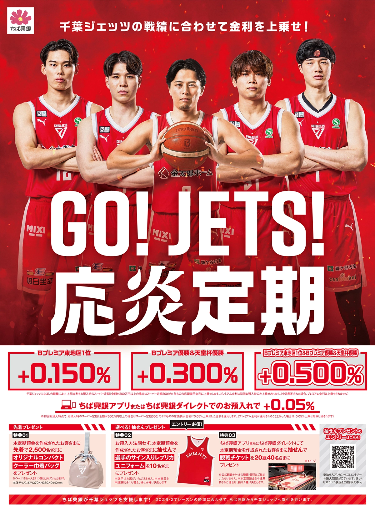千葉ジェッツの戦績に合わせて金利を上乗せ！GO！JETS！応炎定期