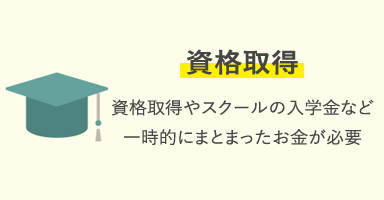 資格取得 資格取得やスクールの入学金など一時的にまとまったお金が必要