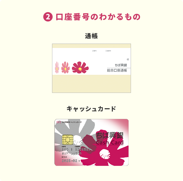 ②口座番号のわかるもの 通帳 キャッシュカード