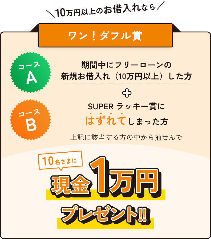 ＼10万円以上のお借入れなら／ ワン！ダフル賞