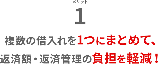 複数の借入れを1つにまとめて、返済額・返済管理の負担を軽減！